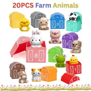 Montessori Learning Toys for 1-3 Year Old Toddlers – 20PCS Farm Animals Counting, Matching & Sorting Toys, Fine Motor Skills Educational Game, Birthday for Boys Girls (12-36 Months)
