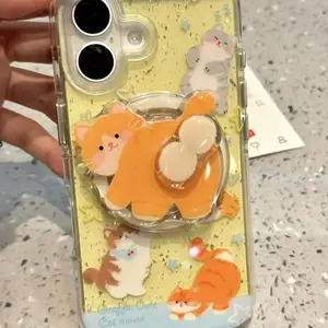 Cute Cat Rotatable Cartoon For Magsafe Phone Magnetic Griptok Stand For iPhone Funny Foldable Wireless Charging Case Holder