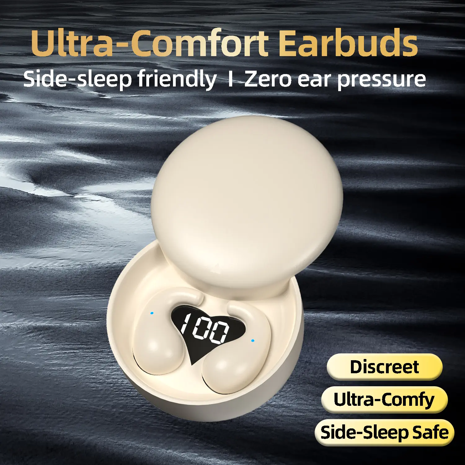 Ultra Flat Mini Discreet True Wireless Bluetooth Sleep Earbuds - Water Resistant Mobile Audio Headphones, Lightweight Dual Active Noise Canceling In-Ear Ear Protection for Side Sleeping, Daily Calls, True Wireless Earbuds, Noise Canceling Earbuds