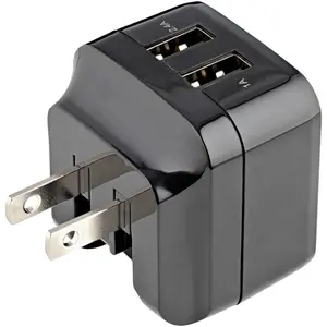 Startech USB2PACUBK 2-Port USB Wall Charging Adapter - 17W, Black, NEMA 1-15 Power (North America), Connector for Mobile Smartphones & Electronic Devices