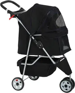 3 Wheels Pet Stroller Cage Jogger Travel Folding Carrier Waterproof Puppy Stroller