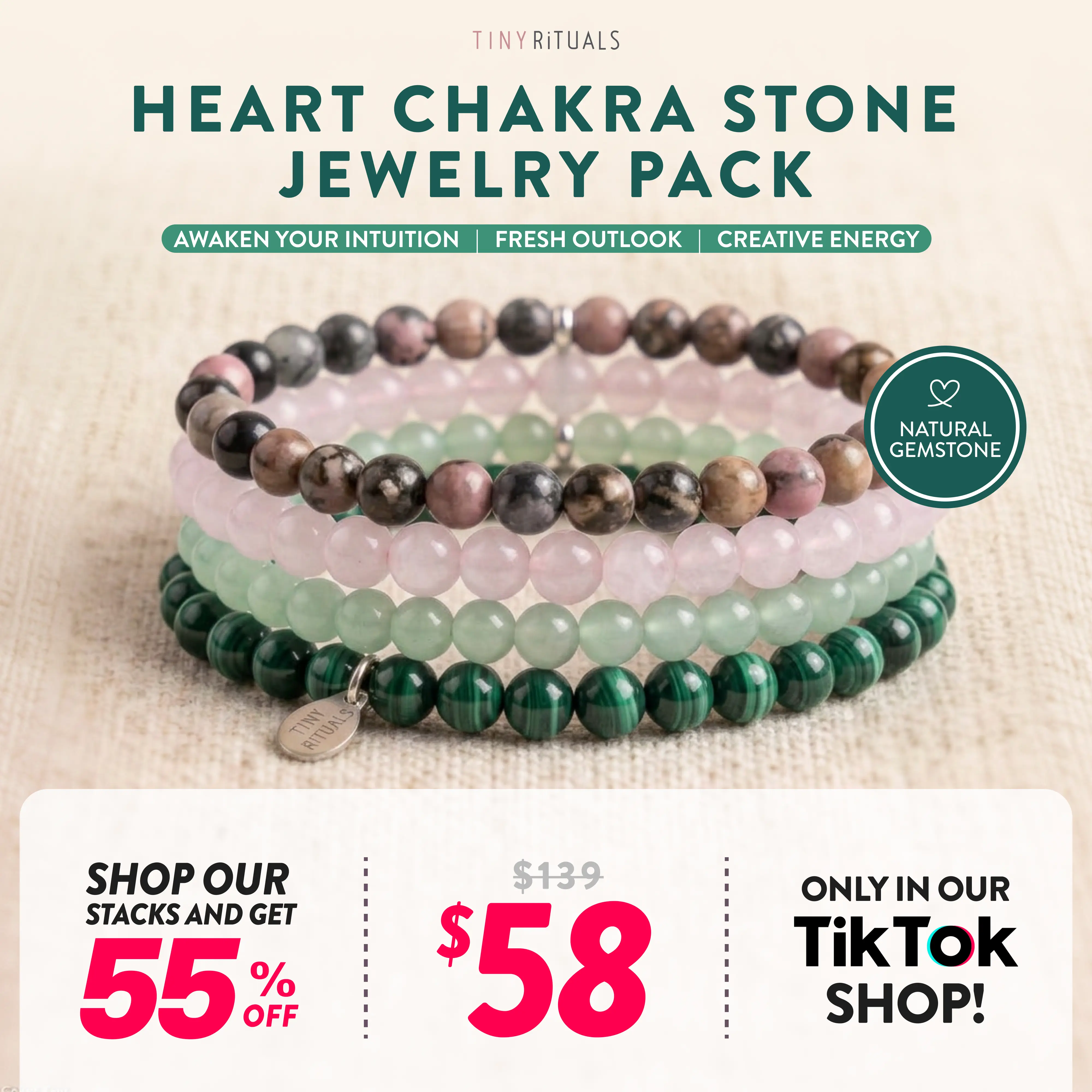 TINY RiTUALS Heart Chakra Semiprecious Stone Jewelry Pack