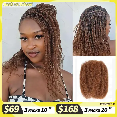 QVR 1 PCS Afro kinky Bulk Hair Extensions For Braiding Dreadlock Human Hair Outdoorfun Lace Closure Wigs Lace Frontal #SummerWins #DealsForYouDays Pure Human Hair Human Hair Bundles With Closure