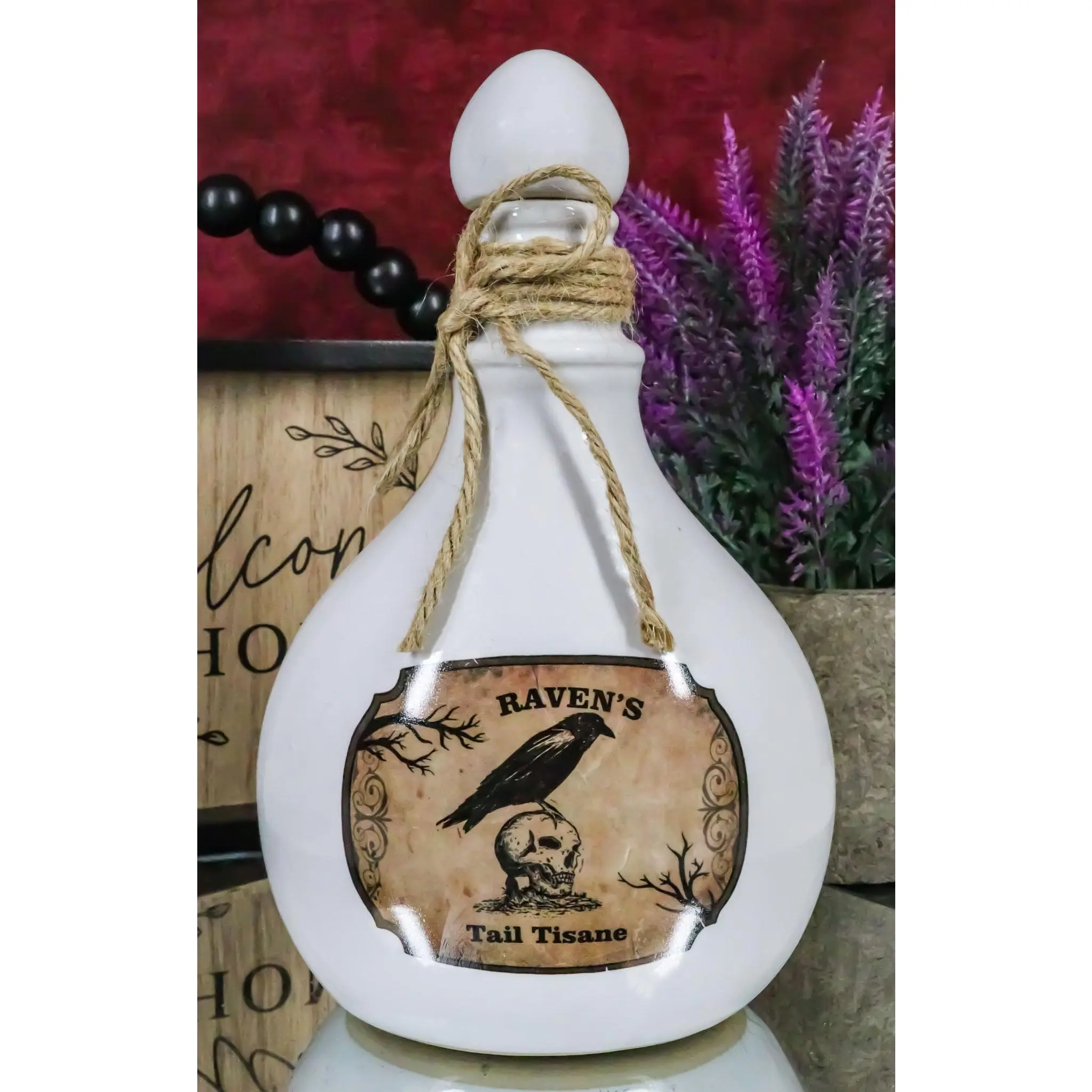 Ceramic Raven Crow Tail Potion Bottle - Halloween Decor, Tisane Container, Mad Doctor Witchcraft Poison Prop, Kitchenware Gift