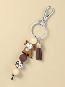 Highland Cow Silicone Beaded Keychain with Tassel, Cute Cartoon Punk Style, Animal Theme, Lobster Clasp, Ideal Gift for Friends, Trendy Cute Keychain