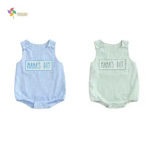 Mama's Boy Baby Clothes Infant Gingham Romper Newborn Summer Overalls Embroidery Letter Sleeveless Bubble Bodysuit