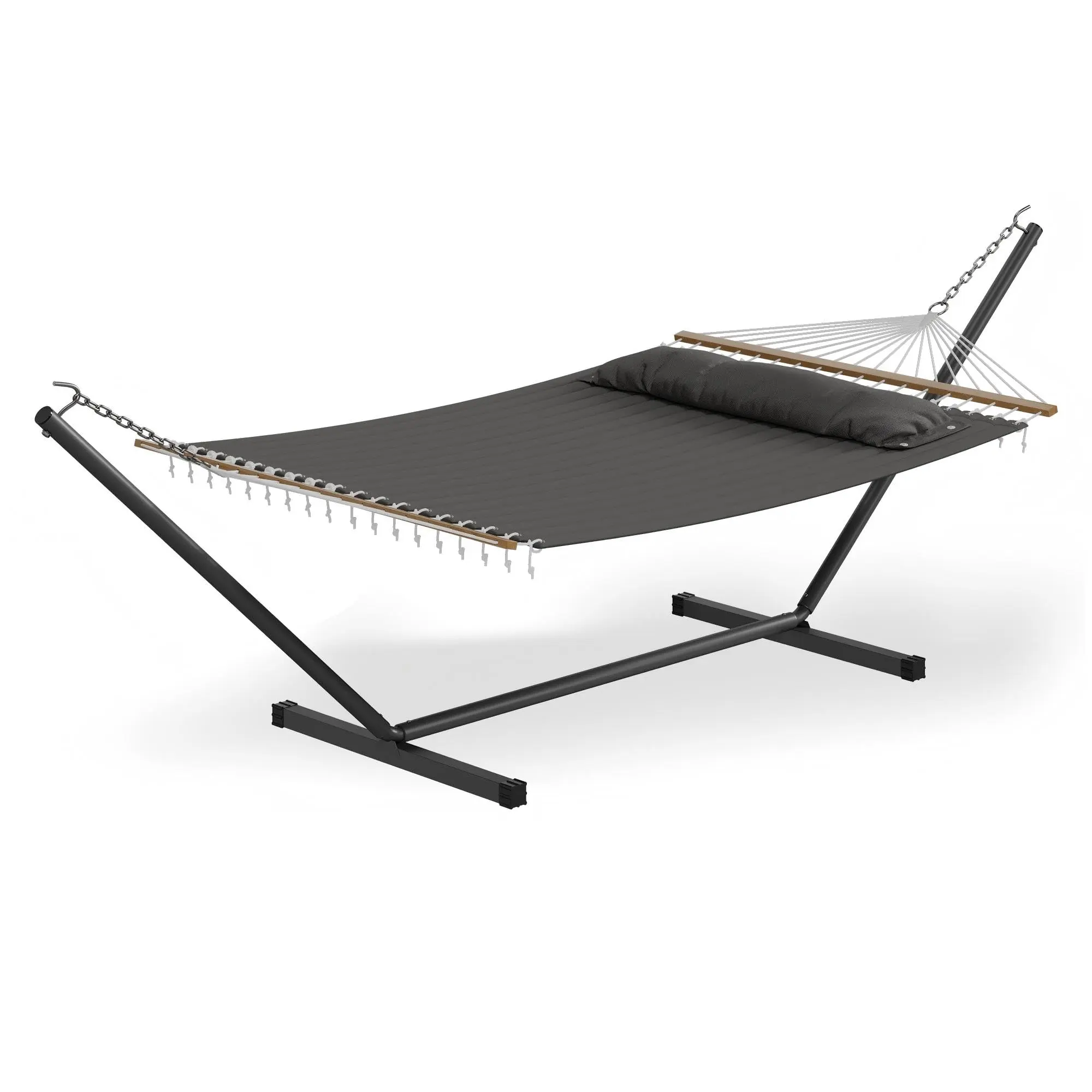 GARVEE 57" Quilted Polyester Double Hammock with 12ft Stand, 2 Person Heavy Duty Patio Swing with Hardwood Spreader Bar, 450 lb Capacity, Includes Pillow & Carry Bag, Swing Chair, Friends, Family, Sturdy, Cushions