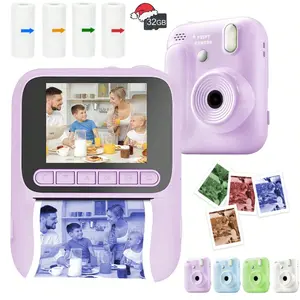 Kids Color Instant Print Camera, 8x Digital Zoom, 2.4-inch High-definition Digital Camera, Dual Lens Portable Toy, Equipped With 32GB SD Card, Four-color Printing Paper, DIY Photo Printer, Perfect Christmas And Birthday Gift For Children Aged 4-12