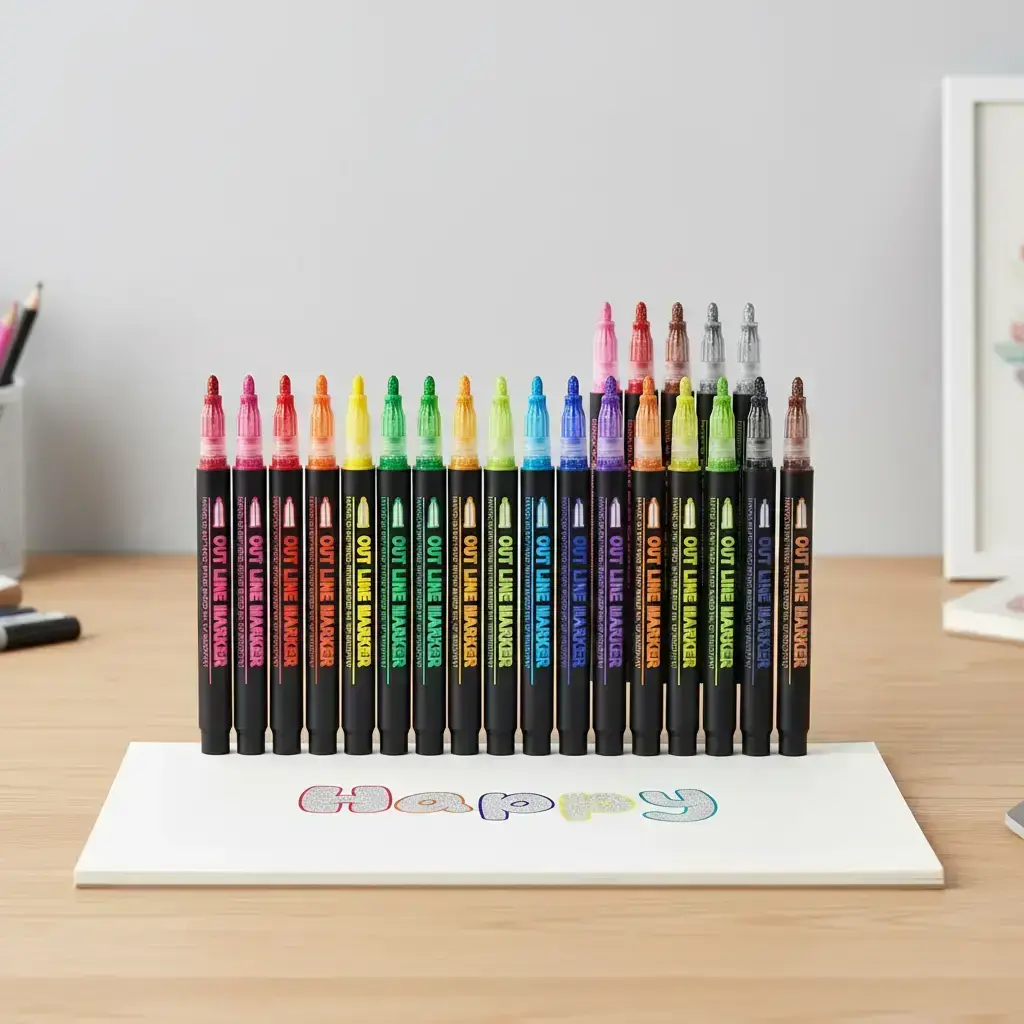 Glitter Outline Markers, Outline Shimmer Markers, 1 Set 24/36 Colors Marker Pen, Double Line Outline Marker Pen, Drawing Markers for DIY Crafts, Art Supplies