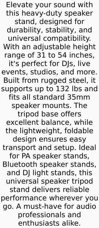 5 Core Speaker Stand Pair Adjustable 31 to 54" PA DJ Tripod Stands Heavy Duty w 35mm Insert 132 Lbs