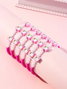 6pcs/set Multicolor Glass Soft Clay Horse Beaded Bracelet Set for Girls, School Birthday Festival Party Gift Accessory