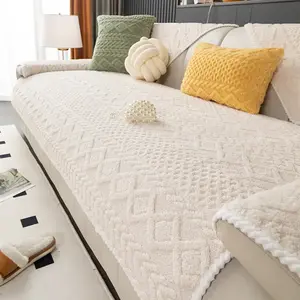 Solid Color Cotton Velvet Quilted Sofa Cover, Modern Simple Washable Slipcover, Anti-Slip Sofa Couch Protector for Living Room & Bedroom