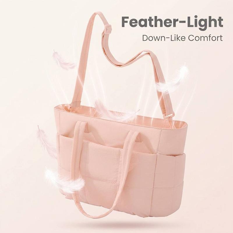 Quilted Laptop Tote Bag for Women, Womens Tote Bag,Work Tote with Luggage Strap, Multi Pocket Travel Shoulder Bag with Adjustable Strap for School Office Daily Commute