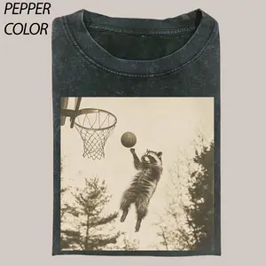 Funny Raccoon jumps up to slam dunk the basketball Vintage Graphic T-shirts, Cute Animal memes Retro Graphic Tee, Vintage Funny Raccoon Expression Graphic Tee, Cute Raccoon Meme Unisex Retro Top,Fun Pet Humor Gifts Menswear Underwear