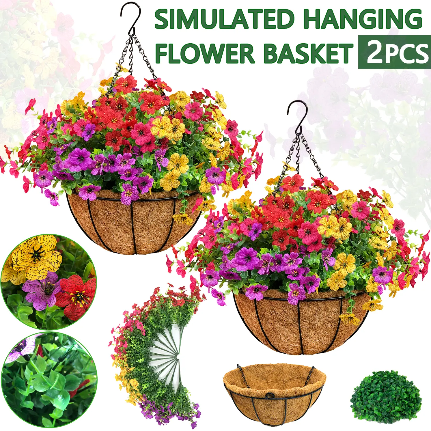 2 Pcs Artificial Hanging Flower Baskets with 24 Realistic Daisies &  Eucalyptus - UV-Resistant for Porch Patio Balcony Yard Indoor Outdoor Decor  outdoorfun - TikTok Shop