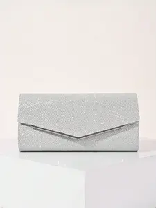 Women's Glitter Envelope Clutch Purse, Sparkly Evening Handbag in Silver & Black, Formal Purse for Wedding, Prom, Cocktail Party and Special Occasions