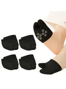 4 Pairs Women's Tabi Split-Toe Socks, No Show Half Socks Invisible Socks Lightweight Liner Grip Non-Slip Hidden Toe Topper Covers for Flip Flops, Sandals & Mules