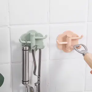 Nail-Free Rotatable Wall Hooks, Exquisite Plum Blossom Shape, 3-Hook Strong Adhesive Hangers, Easy to Mount for Kitchen Bathroom Home Organization-MM1