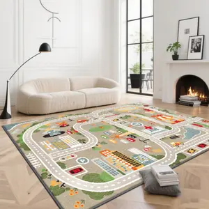 Velvet + Soft Comfort Fresh Style City Road Elements Pattern Printed Carpet, Home Decoration Carpet, Living Room Large Carpet Sofa Cushion Door Mat Coffee Table Cushion Bedroom Carpet Bedside Carpet