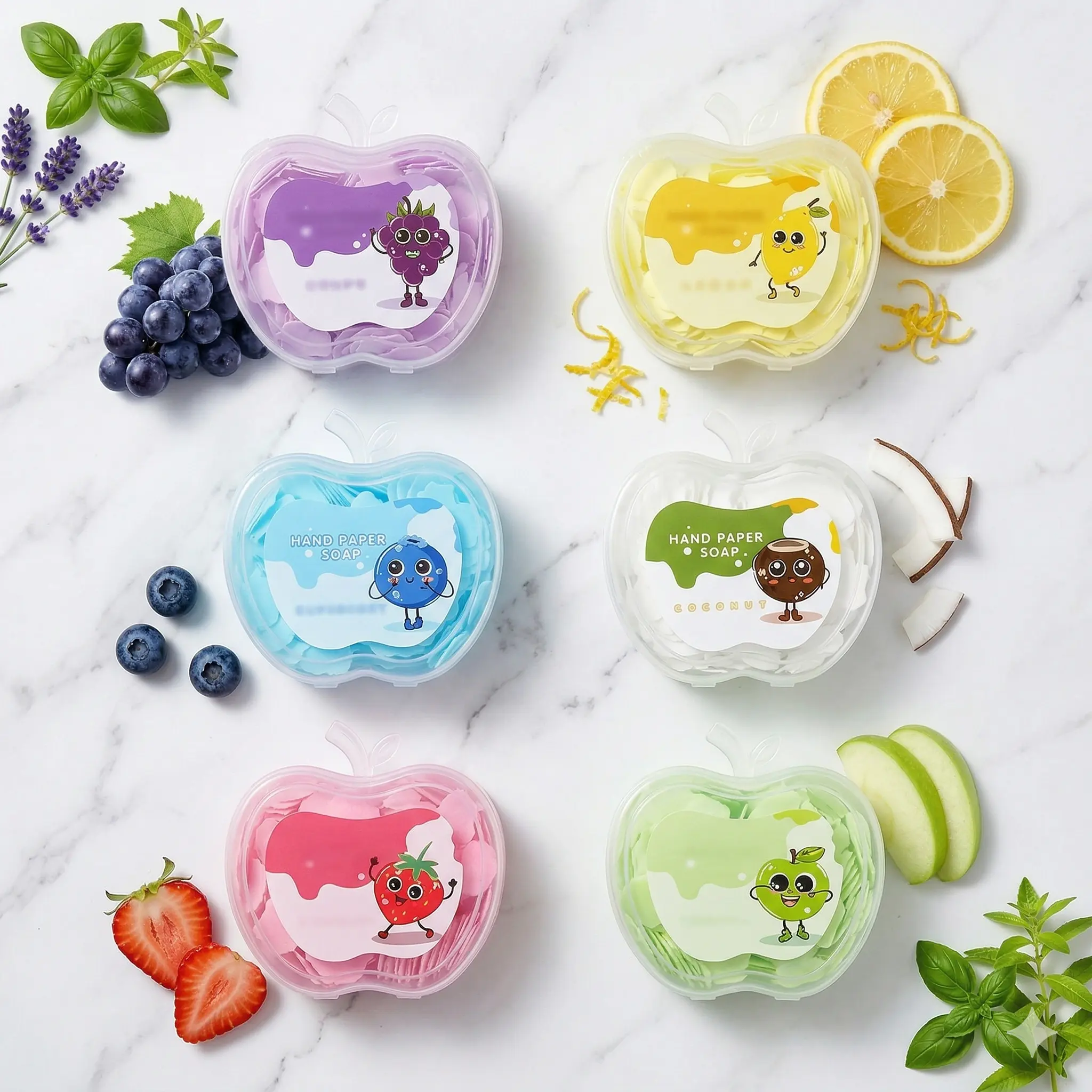 720pcs (6-Pack Rainbow Set)Portable Petal Soap Paper Sheets - On-the-Go Travel Hand Soap for Kids & Adults - Dissolvable Mini Flower Soap with Case for Travel, Camping, Hiking, and School