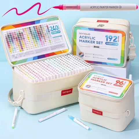Acrylic Paint Marker Set, 240/192/96/60/48/36/24 Colors Acrylic Paint Marker Set with Storage Base, Art Supplies, Painting Supplies for Glass Stone Wood Plastic Paper, Acrylic Drawing Markers, Paint Pens Markers, Liquid Acrylic Markers