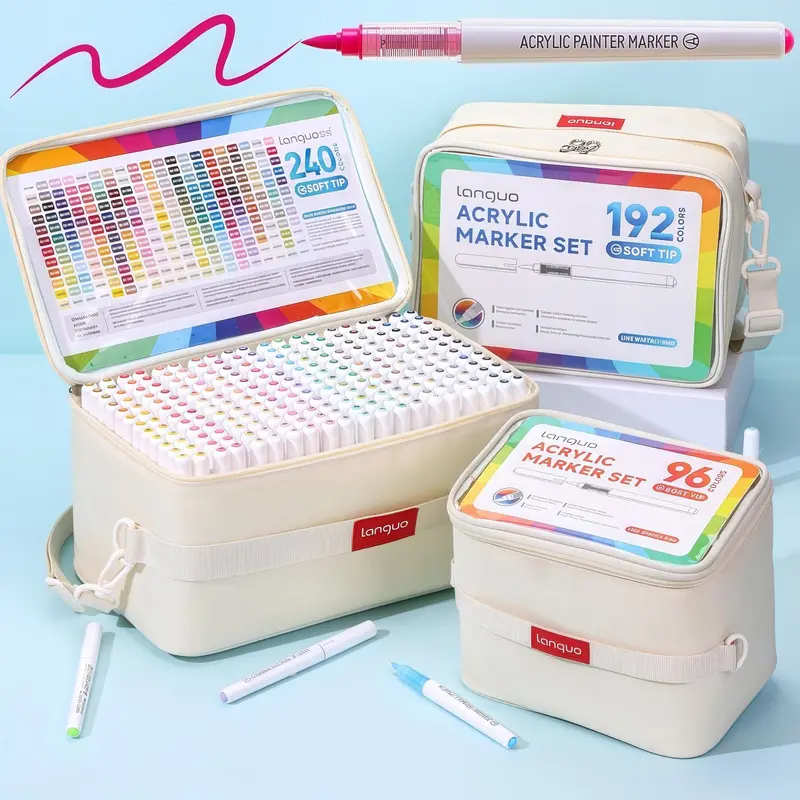 Acrylic Paint Marker Set, 240/192/96/60/48/36/24 Colors Acrylic Paint Marker Set with Storage Base, Art Supplies, Painting Supplies for Glass Stone Wood Plastic Paper, Acrylic Drawing Markers, Paint Pens Markers, Liquid Acrylic Markers