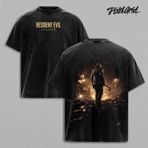 Resident Evil Requiem Horror Game Graphic Oversized Tee, Lone Survivor Dark Cinematic Atmosphere Gothic Vintage Washed Shirt Menswear