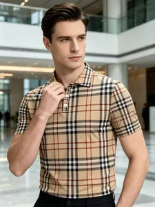Luxury Style Men's Plaid Checked Casual Polo Shirt, Polo Top, Comfortable and Stylish, Perfect for Daily Wear
