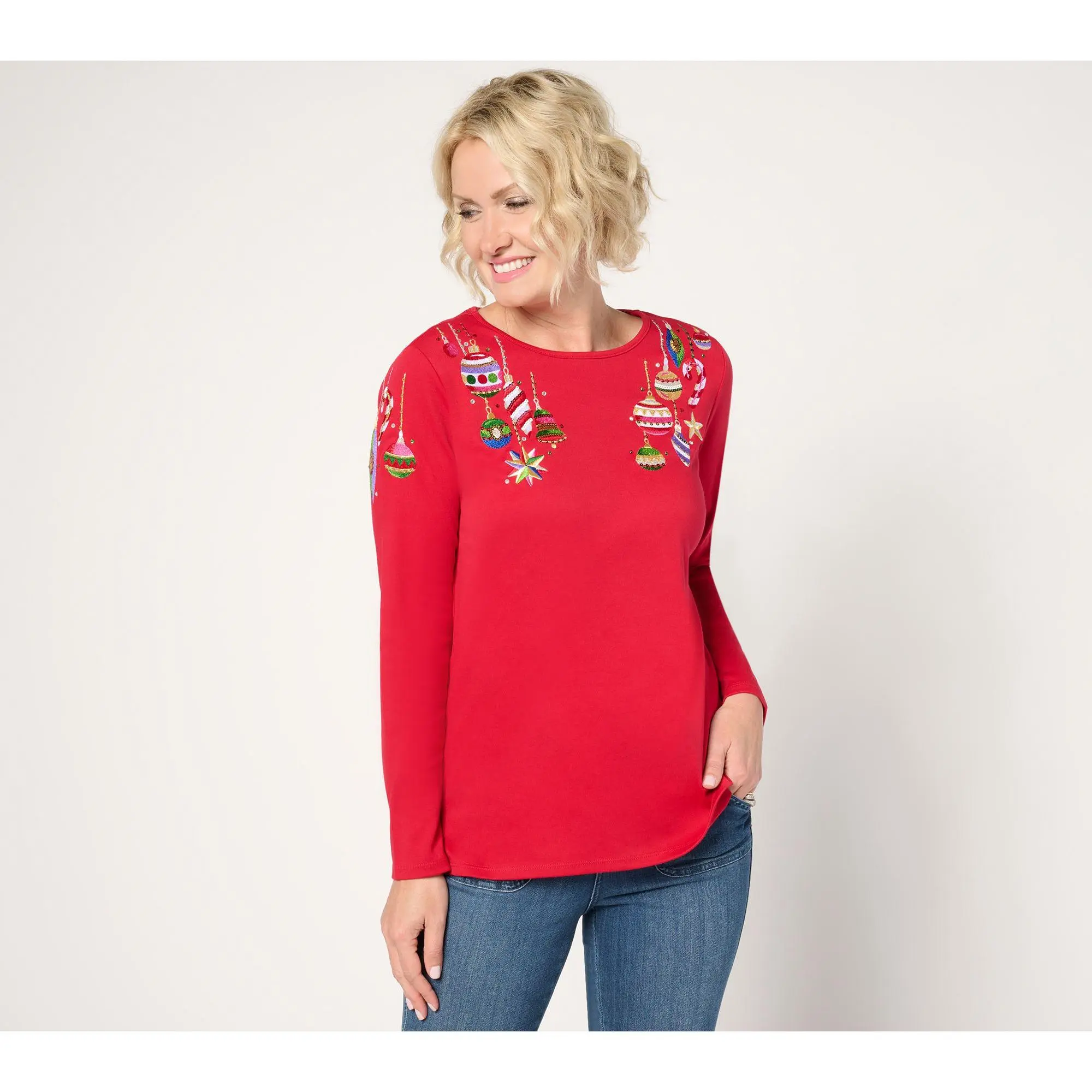 Quacker Factory All Decked Out Long-Sleeve Sequin Adorned Top