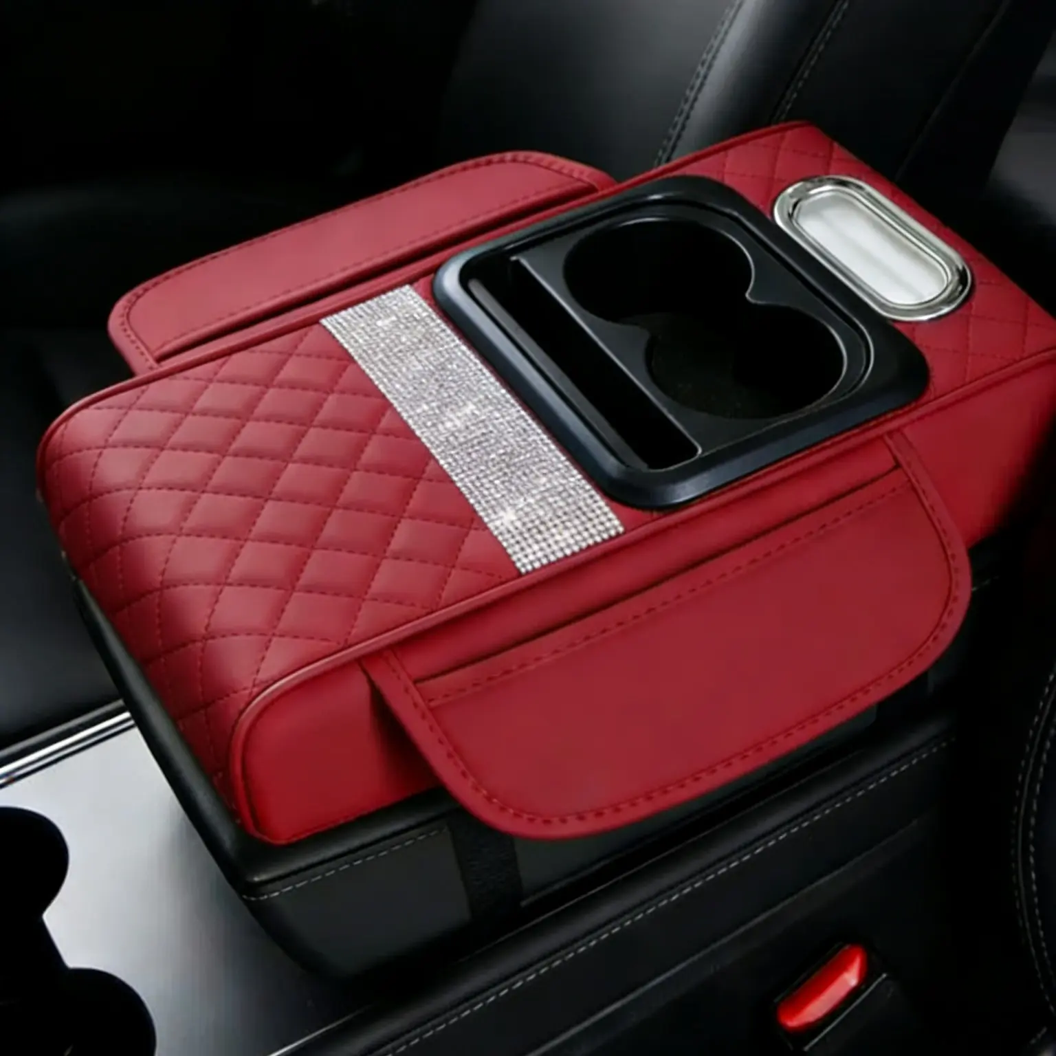 5-in-1 Multifunctional  Center Console  Box - Soft Leather Top, Integrated Cupholder, LED Light,  Organizer for Console, Seat Back Storage, Aesthetic Appeal for Drivers, Auto Interior Stowing Accessory Universal Fit Memory Foam Car Armrest