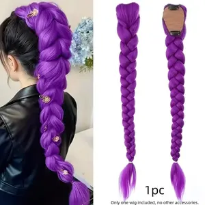 Long Braid Ponytail Wig, High-Temperature Fiber, Safety Clip, Curly Wave Texture, Unisex Design Synthetic Hairpiece, Ideal for Halloween, Cosplay, Christmas, Event Ready