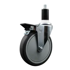 Service Caster SCC-EX20S614-TPRB-PLB-138 Thermoplastic Rubber Swivel Caster, 6 in. Gray Wheel, 1.38 in. Stem, Posi Locking Expanding Stem, Bright Zinc Plated Finish, 300 lbs Capacity for Shop Projects