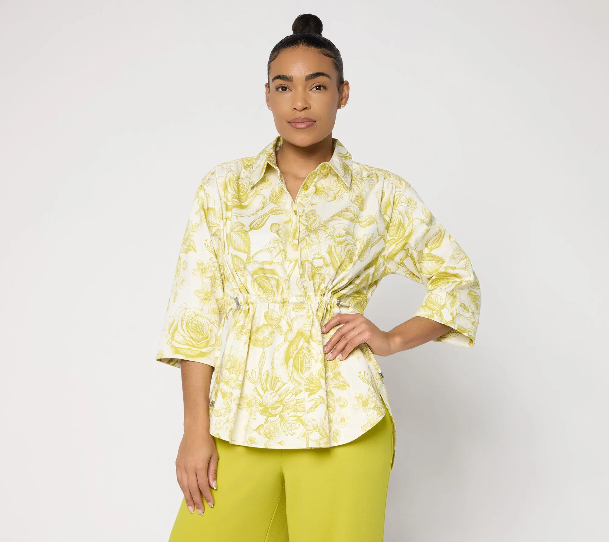 Carla Rockmore Collection Petite Cinch Waist 3/4 Slv Shirt