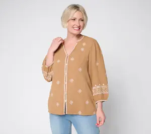 Ree by the Pioneer Woman Split Neck Embroidered Peasant Blouse