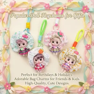 Adorable Doll Keychain with Colorful Plaid Dress Heart-Shaped Accessory & Shower Cap Unique Fun Accessories for Bags Phones or Car Decorations