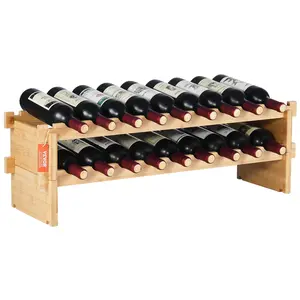 VEVOR 18 Bottle Stackable Modular Wine Rack,  2-Tier Solid Bamboo Wood Storage Racks, Floor Freestanding Wines Holder Display Shelf, Wobble-Free Shelves for Kitchen, Bar, and Cellar (Natural Color)