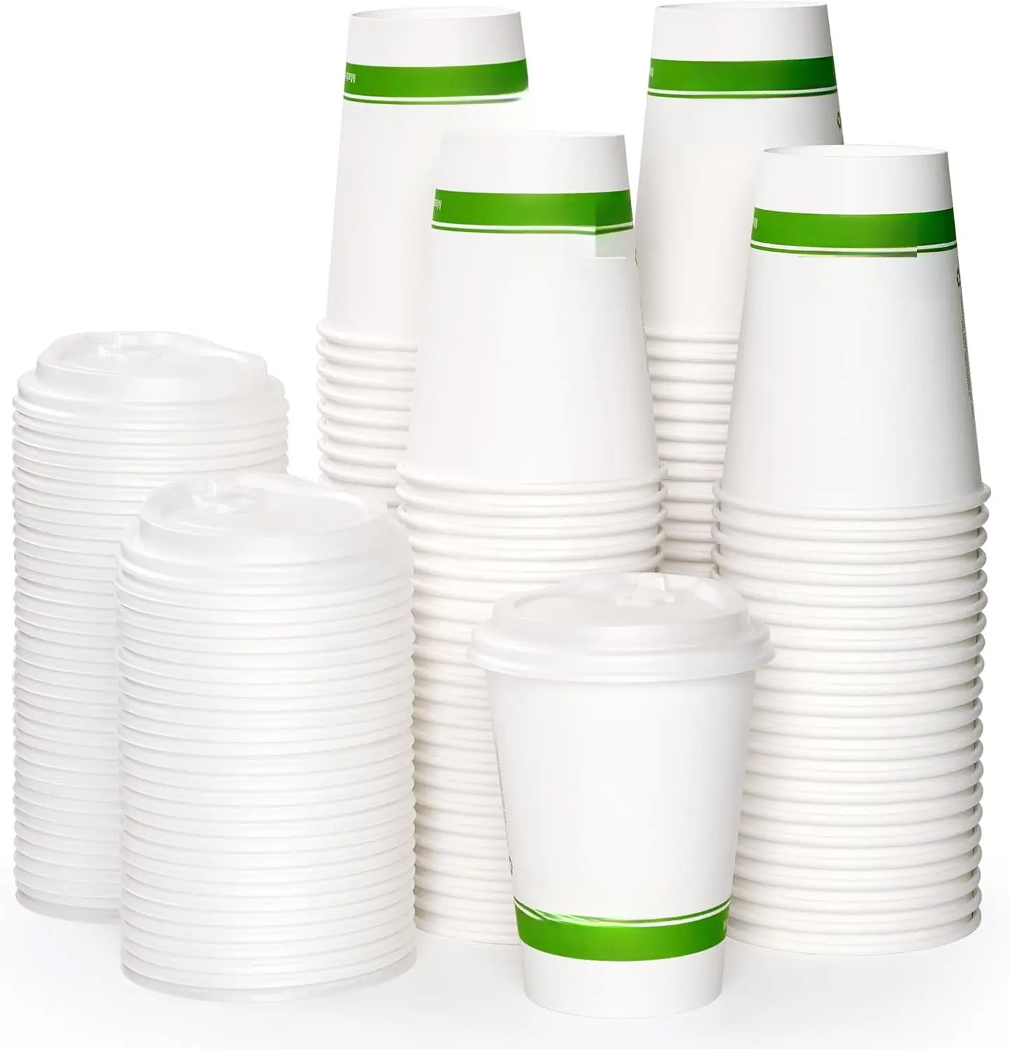 100 Count 12 oz Compostable Paper Coffee Cups, Biodegradable Disposable Coffee Cups with CPLA Lid,  Hot Drinking Cups for Party, Picnic, Travel, and Events
