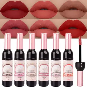 6Pcs Wine Bottle Lip Tint Stain Matte All Day Liquid Lipstick Lip Gloss Sets for Women labiales mate 24 horas originales en forma de vino Wine bottle Red Matte Long Lasting 24 Hour Lipstick 03
