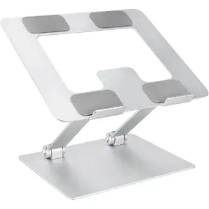 Basics Sturdy and Portable Ergonomic Laptop Stand for Desk, Height Adjustable Riser with Ventilated Cooling, Foldable, Fits all Laptops up to 15.6 Inch, Silver : Electronics