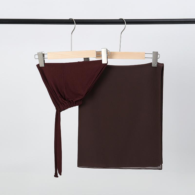 Muslim Chiffon Instant Hijab Head Scarf with Matching Tie Back Jersey Undercap Tudung Modesty