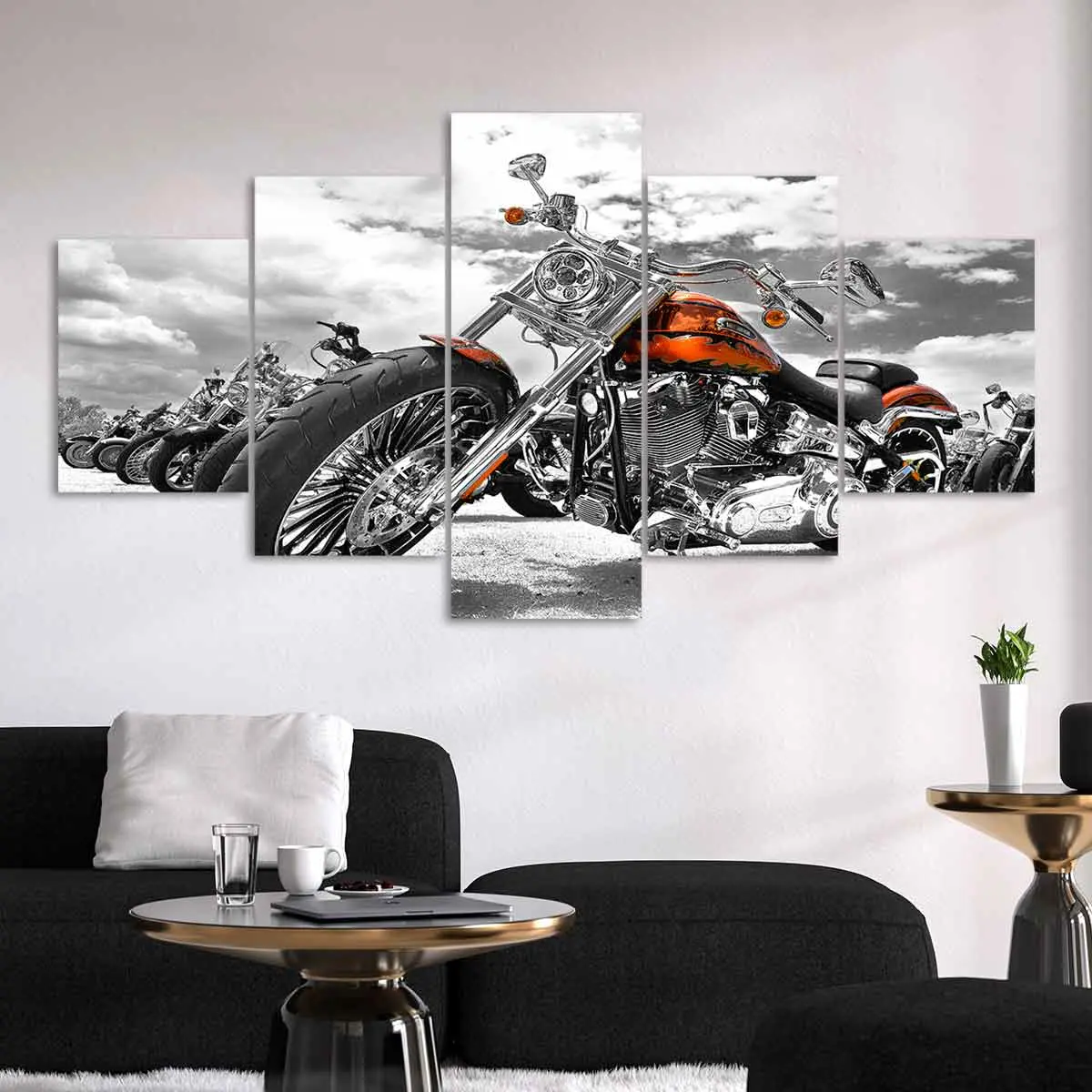 Motorcycle Pattern Creative Design Print Canvas Painting, 5 Counts/set Modern Wall Art Painting, Wall Art Decor for Home Living Room Bedroom Office, Ornaments
