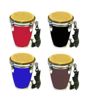 AFRICAN STYLE MINI CONGA DRUMS, FOUR COLORS, TUNABLE WITH KEY, THICK COW HIDE, STEEL HARDWARE, WOODEN FRAME, SHOULDER STRAP