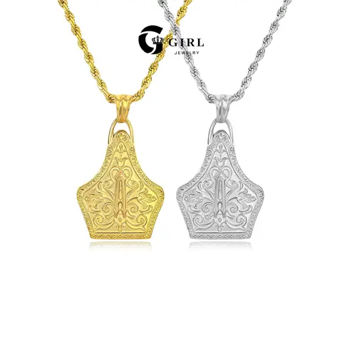 GGIRL 18 Gold Plated Stainless Steel Engraved Cowtag Initial Necklace - Alphabet Letter Pendant for Women, Retro Western Cowboy Design, Dainty Handmade Goldplated Letters Pendant Jewelry, Initials Necklace for Daily Outfit Gift