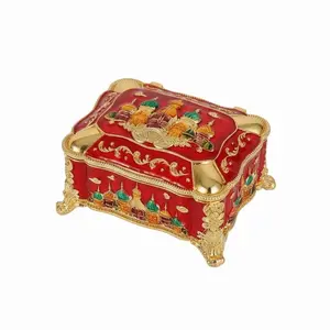 Compact Retro Castle Enamel Alloy Embossed Accessories Box, Mini Compartment Personal Organizer for Rings and Bracelets, Desktop Organized Storage Home Decorative European Princess-Style Travel-Ready Container