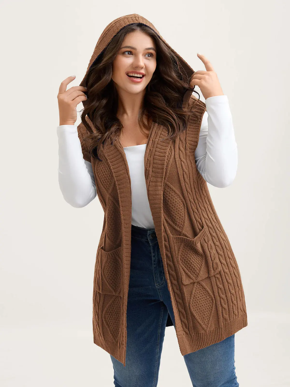 Bloomchic #280 Twisted Hooded Sleeveless Knit Cardigan