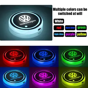 Vw Specific LED Cup Holder Mat Set, 2-Piece, 7-Color Changing, Anti-Slip Glowing Car Cup Pad for Golf/passat/tiguan, Car Accessories