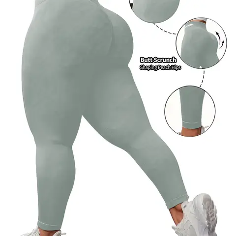 Plus Size Women's Stretchy High Waist Slim Fit Pants, Athletic Leggings, Waistband Shaping Leggings, Elastic Solid Color Bottoms, All-Season Simple Fashion, Christmas Gifts, Activewear, Sportswear