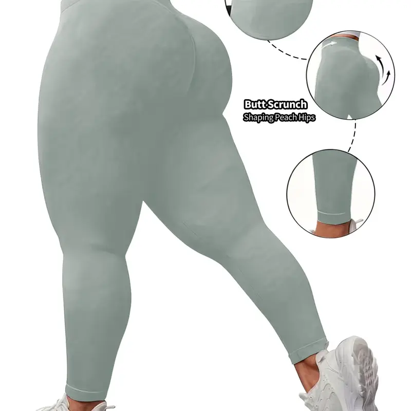 Plus Size Women's Stretchy High Waist Slim Fit Pants, Athletic Leggings, Waistband Shaping Leggings, Elastic Solid Color Bottoms, All-Season Simple Fashion, Christmas Gifts, Activewear, Sportswear
