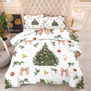 Christmas tree pattern, including 1 quilt and 1 or 2 pillowcases without pillowcores, suitable as Christmas gifts, soft children's and adult bedroom decorations