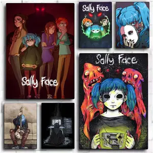 PIKPAKA viedo game s-Sally Face Painting Calligraphy Waterproof & Scratch-Resistant Canvas Art - Premium Oil Painting Style Wall Decor for Living Room, Bedroom, Kitchen & Café, Perfect Holiday & Party Gift